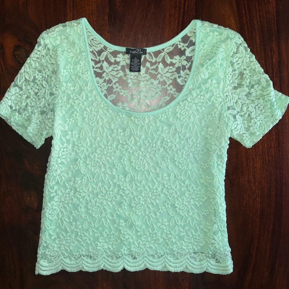 Mint Lace Short-Sleeve Top